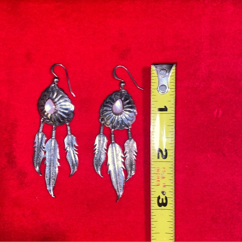 Feather Pierced Fish Hook Dangle Earrings - image 3